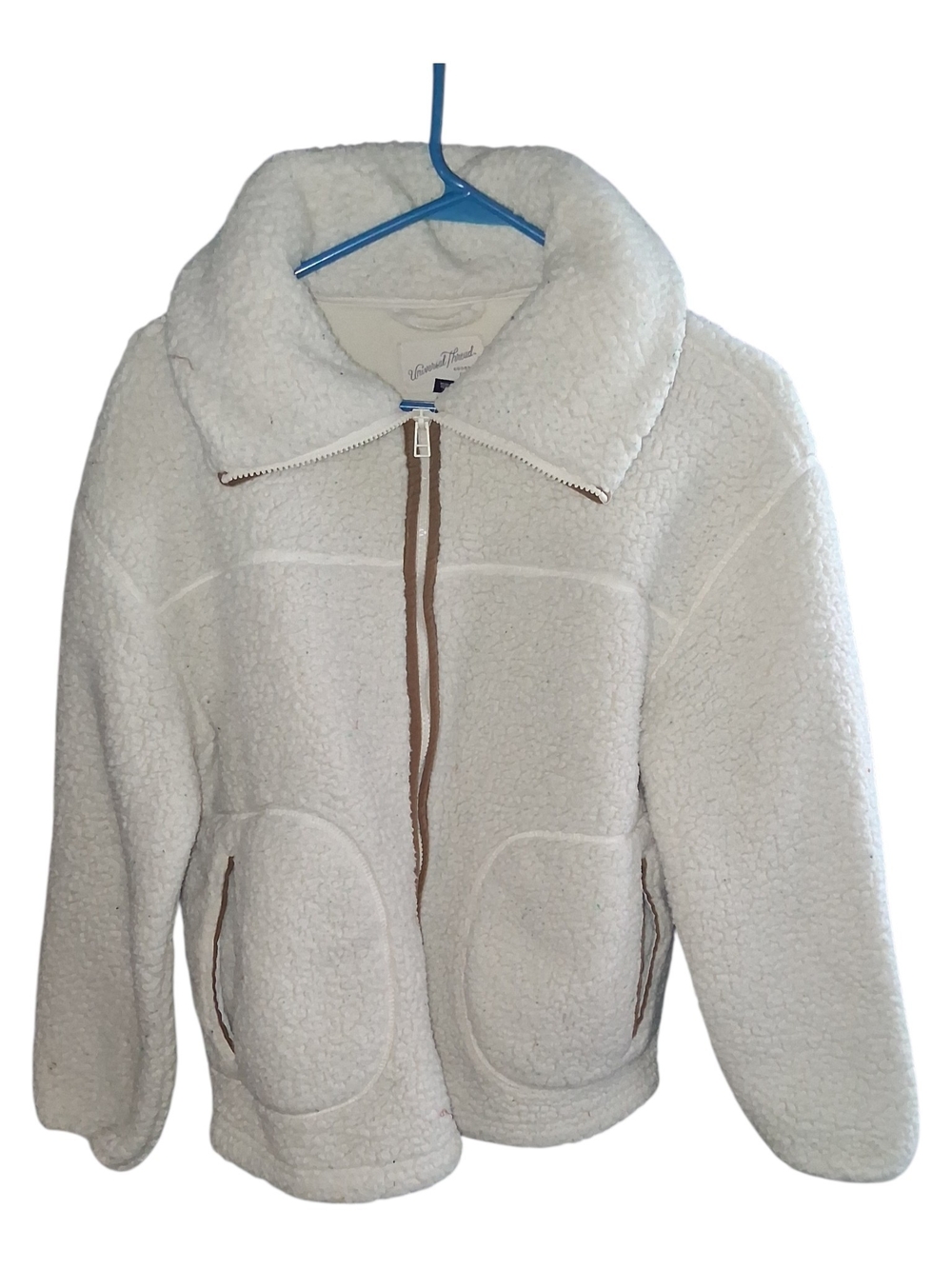 Universal Thread Cream Sherpa Zip Jacket with Tan Trim